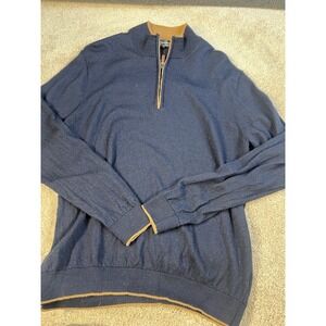 Hart Schaffner Marx Pullover Sweater Mens L Blue Extra Fine Merino Wool 1/4 Zip